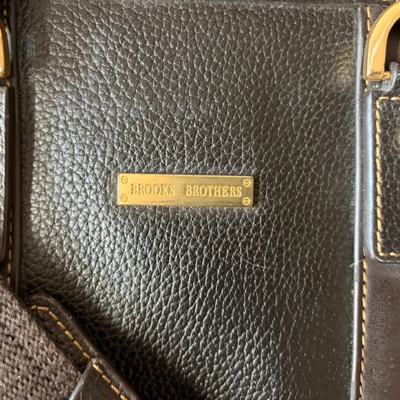 Brooks Brothers Brown Pebbled Leather Messenger Briefcase Work Bag - Picture 3 of 3